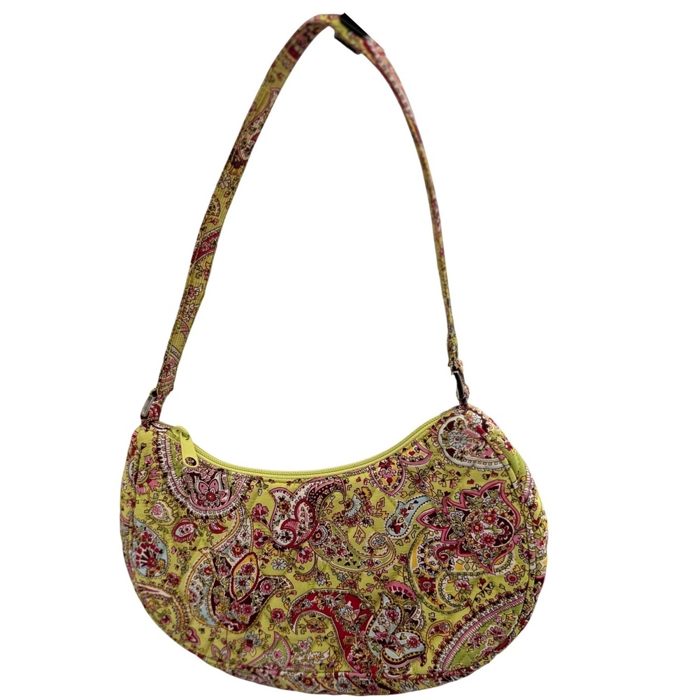 Vera Bradley Shoulder Bag Womens Small Green Excellent Silk Paisley Quilted Hobo